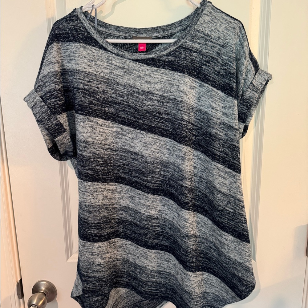 Casual Blue and Gray Striped Women's Top